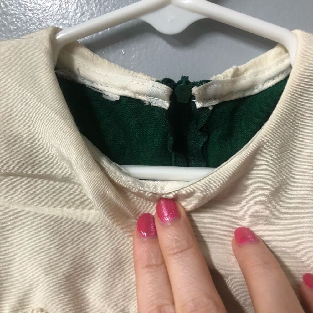 Vintage Girls Green Velvet Holiday Dress Lace Collar Rosettes‎ Christmas 4T - Picture 4 of 8